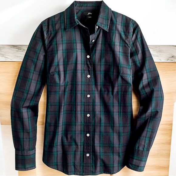 J. Crew ‘Slim Stretch Perfect Button-Down Shirt’ in “Black Watch Tartan” Size 10 - Picture 4 of 16